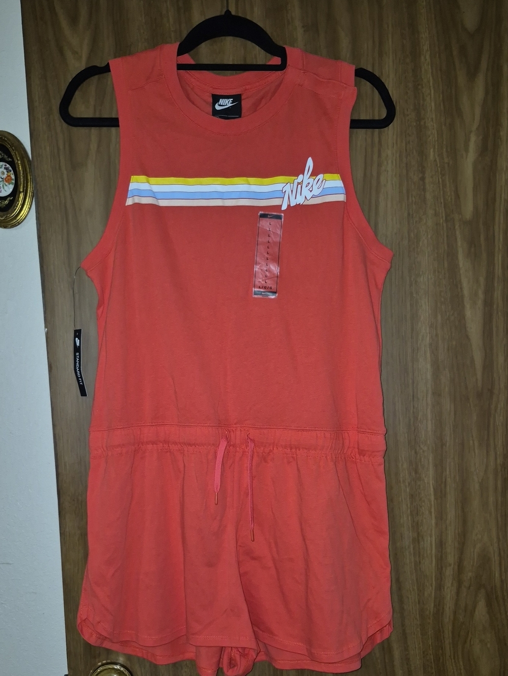 Nike Coral Tank Romper with Retro Stripe